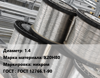 Нихромовая проволока 1.4 Марка: Х20Н80 нихром ГОСТ: ГОСТ 12766.1-90, кг цена от 4725 Тг / т, где купить, условия доставки в Актау и Мангистауской области